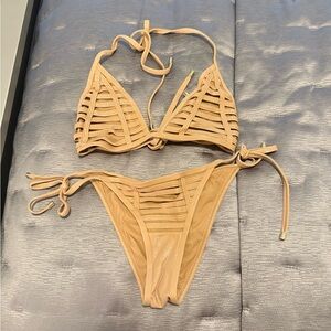 Tan Strappy Bikini Set